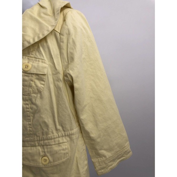 Cropped Yellow Jacket Sandro Sz M Button Front Coat 3/4 Sleeve Ruffle Neckline - Picture 3 of 9